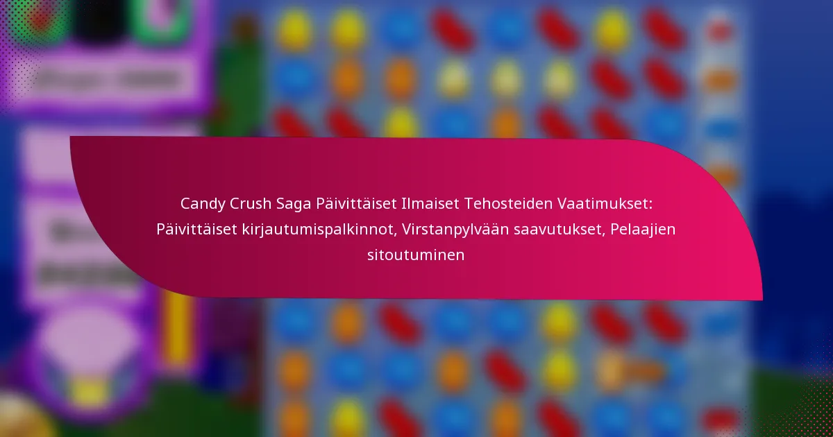 Candy Crush Saga Päivittäiset Ilmaiset Tehosteiden Vaatimukset: Päivittäiset kirjautumispalkinnot, Virstanpylvään saavutukset, Pelaajien sitoutuminen