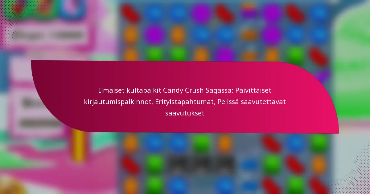Ilmaiset kultapalkit Candy Crush Sagassa: Päivittäiset kirjautumispalkinnot, Erityistapahtumat, Pelissä saavutettavat saavutukset
